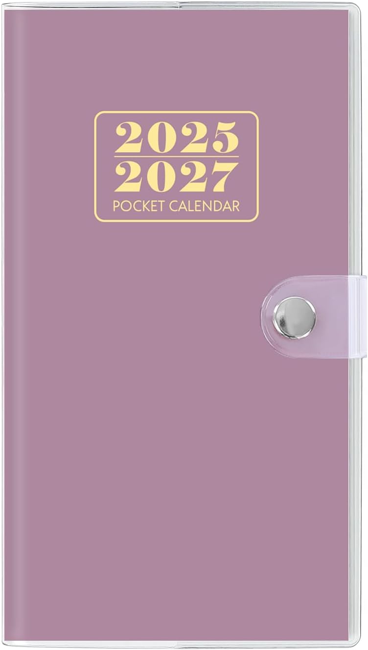 Pocket Calendar 2025-2027, Monthly Purse Planner (6.7" x 3.7") Runs from July 2025 to December 2027, Solid Purple Pocket Calendar with PVC Cover for Planning, Organizing, and Office Use