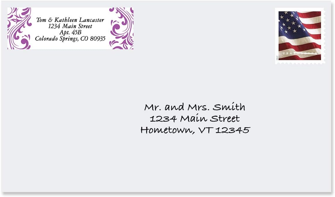 Colorful Images Elegant Swirl Rolled Personalized Return Address Mailing Labels with Dispenser, Customize with Name & Shipping Address, 500 ¾” x 2½” Self Adhesive, Easy Peel Label Roll - Lumora Desk