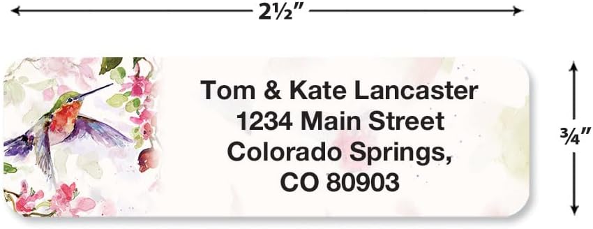 Colorful Images Fluttering Hummingbirds Rolled Personalized Return Address Mailing Labels with Dispenser, Customize with Name & Shipping Address, 250 ¾” x 2½ Self Adhesive, Easy Peel Label Roll - Lumora Desk