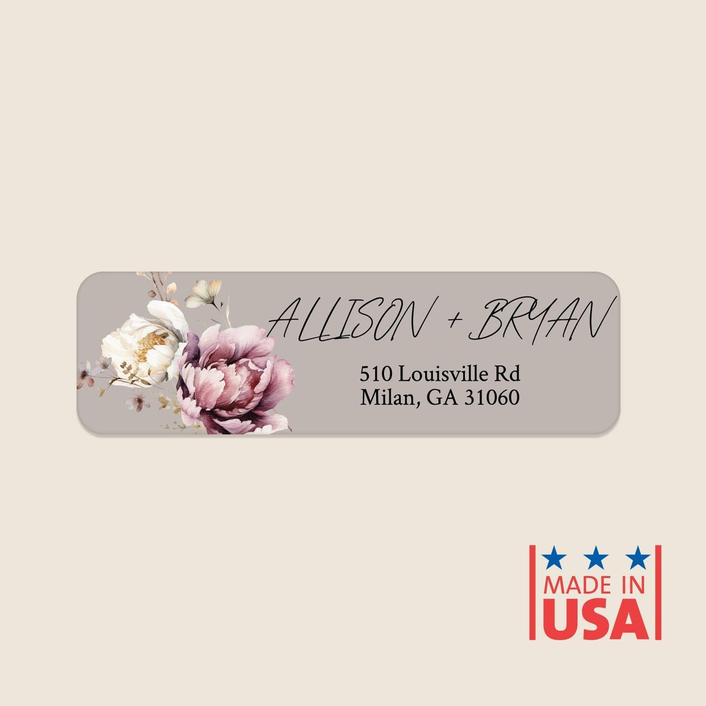 Taupe Watercolor Floral Rolled Address Labels / 250 Personalized Return Address Labels/Designer Address Stickers in Elegant Plastic Dispenser - Lumora Desk