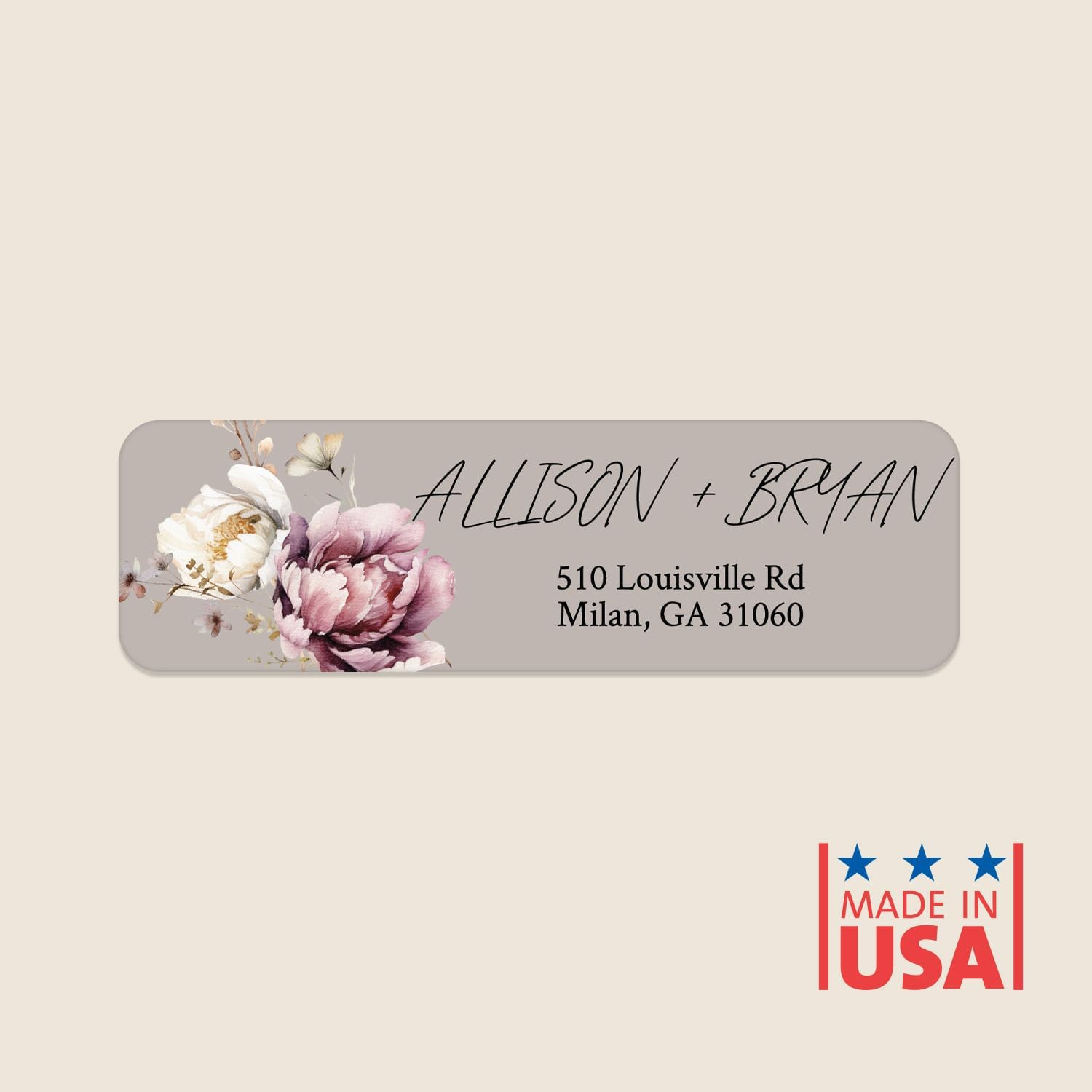 Taupe Watercolor Floral Rolled Address Labels / 250 Personalized Return Address Labels/Designer Address Stickers in Elegant Plastic Dispenser - Lumora Desk