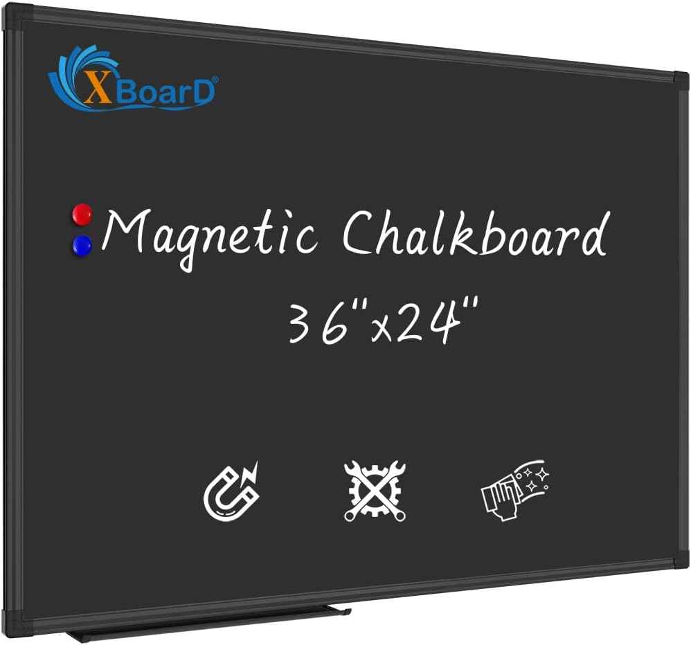 XBoard Magnetic Chalkboard Blackboard 36 x 24, Black Board with 2 Magnets, Black Aluminium Frame, Pin Collections