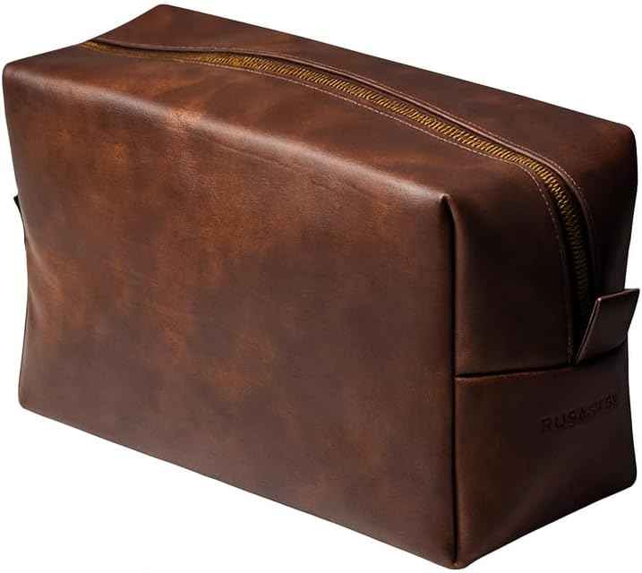 RUBAB MEN Premium Toiletry Kit Bag | Waterproof Vegan Leather Pouch for Men & Women | Cosmetics & Grooming Travel Organiser & Toiletries Bag | Tan Shade