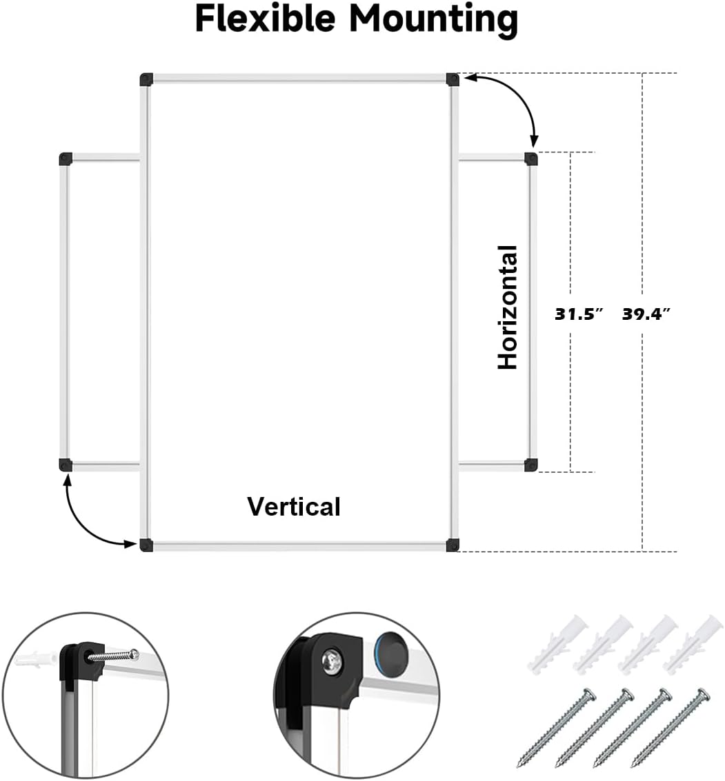 XBoard Magnetic Whiteboard 40 x 30 Inch, Dry Erase White Board for Wall with Marker Tray 3' x 2.5' | Aluminum Frame Message Presentation Board for Home School & Office