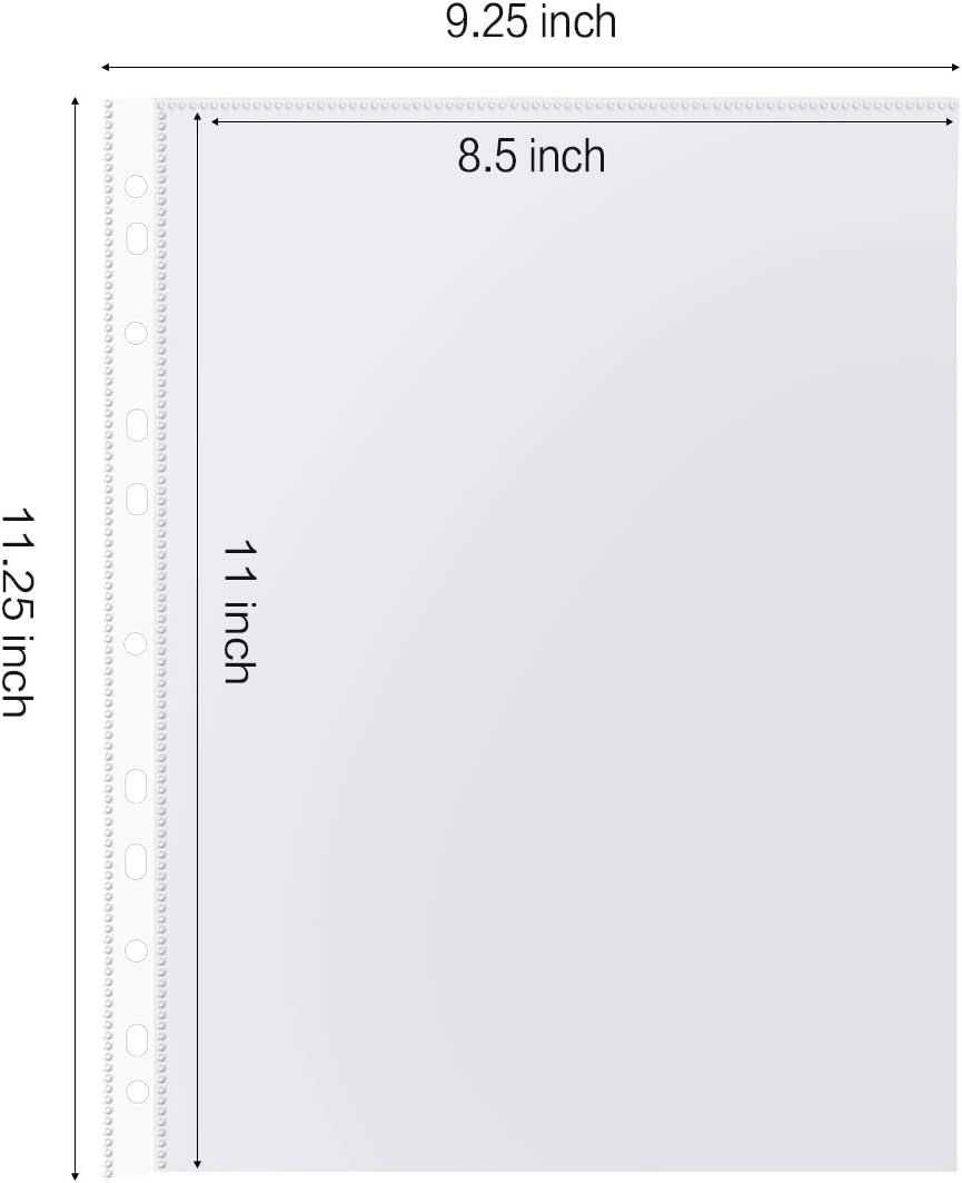 Sheet Protectors, HERKKA 900 Pack Heavy Duty Clear Plastic Page Protectors Sheet Reinforced 11-Hole Fit for 3 Ring Binder Fits Standard 8.5 x 11 Paper, 9.25 x 11.25 Top Loaded, Acid Free