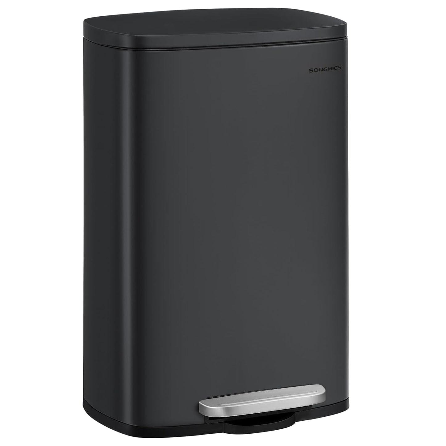 SONGMICS 13 Gallon (50 L) Trash Can, Stainless Steel Kitchen Garbage Can, Recycling or Waste Bin, Soft Close, Step-On Pedal, Removable Inner Bucket, Black ULTB050B01
