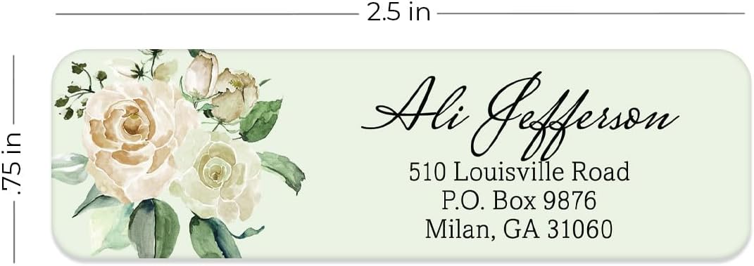 Green Watercolor Floral Rolled Address Labels / 500 Personalized Return Address Labels/Designer Address Stickers in Elegant Plastic Dispenser - Lumora Desk