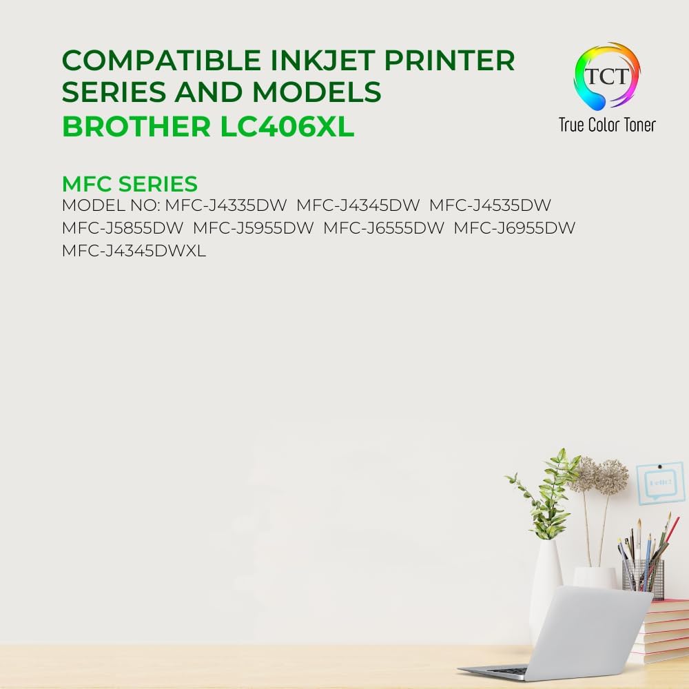 TCT LC406XL Ink Cartridge 4 Pack - Compatible Replacement for Brother LC406XL High Yield, Works with Brother MFC-J4335 J4345 J4535 J5855 J5955 Printers (Black, Cyan, Magenta, Yellow)