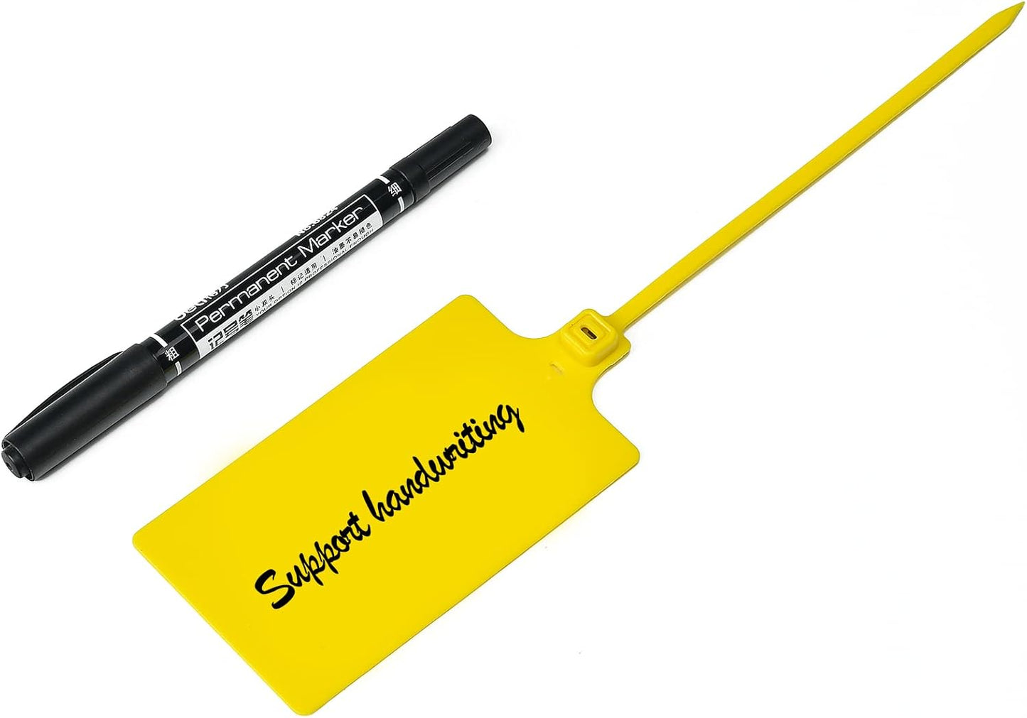 50 Yellow Plastic Tags Water Proof Shipping Tags Product Storage Tag Hanging Label Tags Blank Large Writable Marker Ties with One Permanent Marker Pen