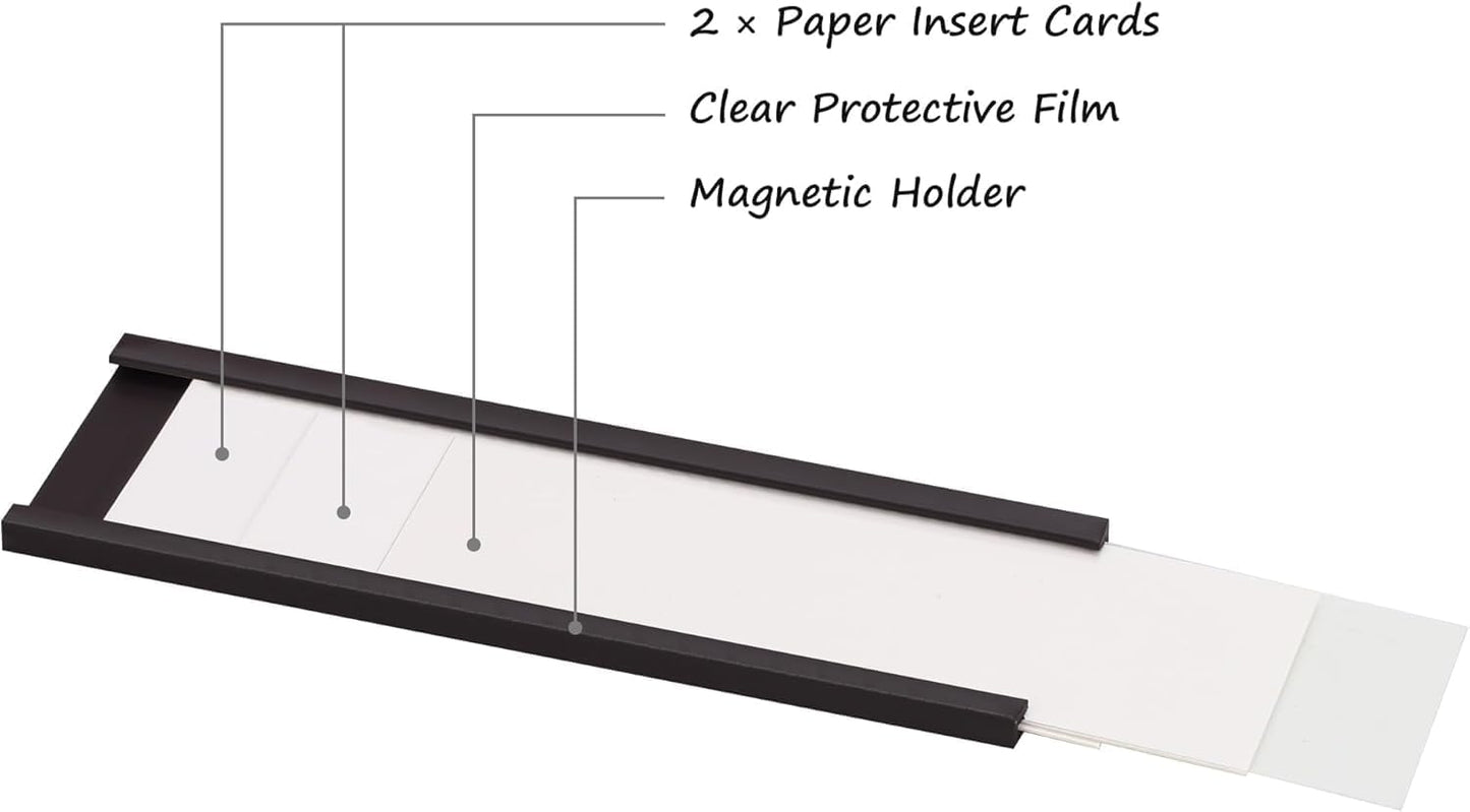 Realth C Channel Magnetic Label Holders 30 Pack 2'' x 5'' with Paper Inserts and Clear Plastic Protectors, Magnetic Data Card Holders File Cabinet Labels for Metal Racks and Shelves
