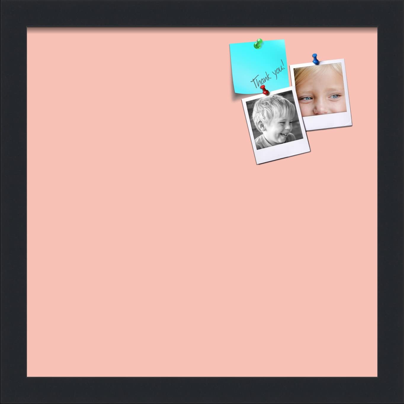 PinPix 13x13 Inch Cork Bulletin Board. This Decorative Framed Pin Board Comes with Pink Pastel Design and a Satin Black Frame. Ideal for Home Office Decor or Message Board (PinPix-1813)