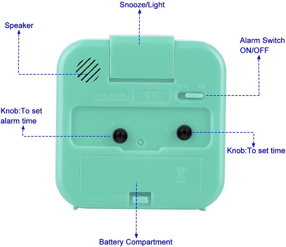Small Battery Operated Analog Travel Alarm Clock Silent Non Ticking,Gentle Wake, Ascending Beep Sounds, Snooze,Lighted on Demand,Easy Set (Mint Green)