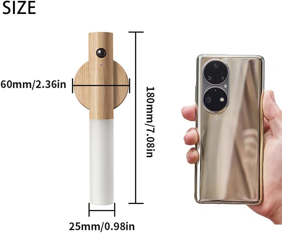 LANDGOO Wooden Motion Sensor Night Lights, Magnet Body Hallway Lamp, Rechargeable LED Wall Sconces, Portable for Stairway Bedroom, Battery Powered (White Ash Wood 2PC)
