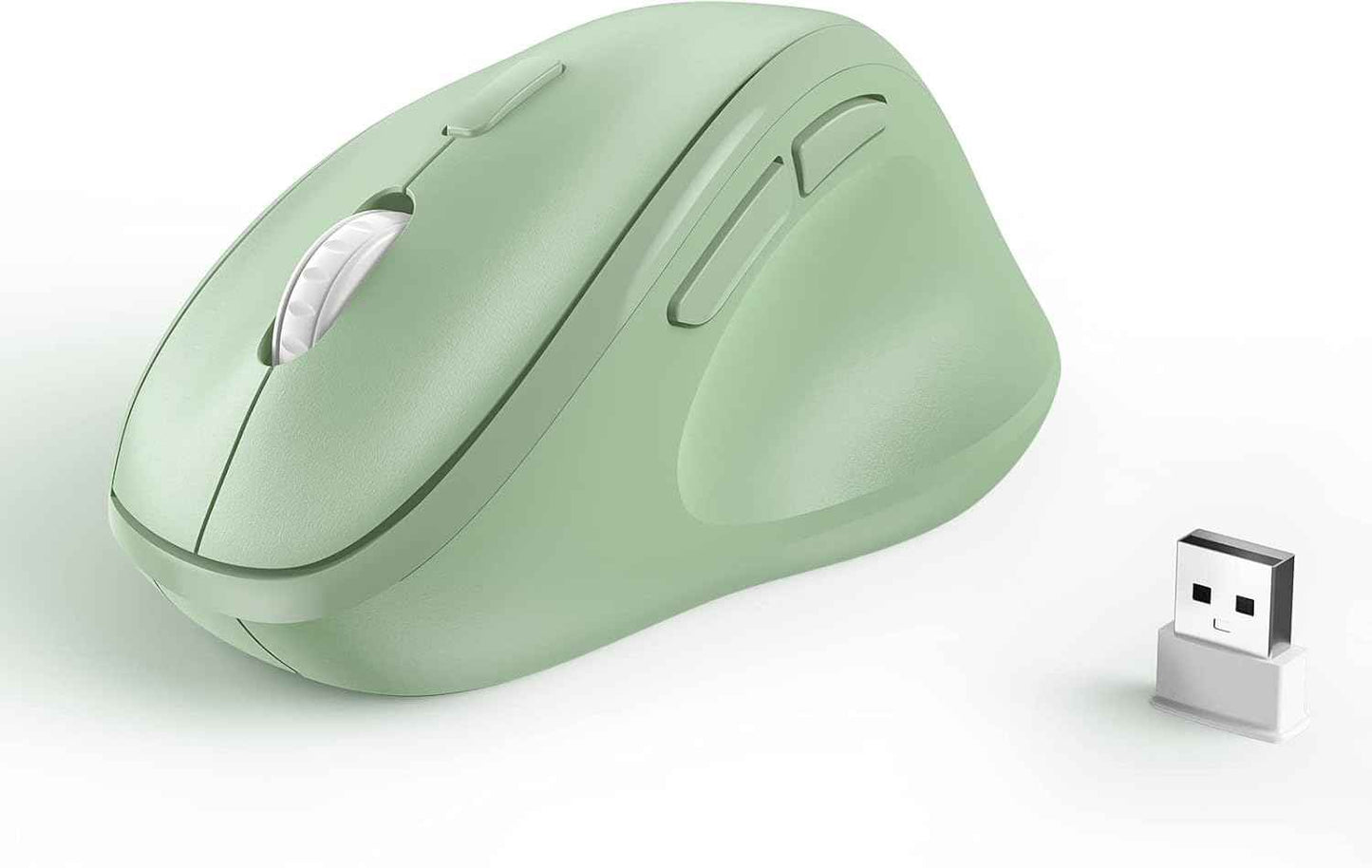 Ergonomic Wireless Mouse with USB Receiver for PC Computer, Laptop and Desktop, Ergo Vertical Mouse with Silent Clicks Long Battery Life, Up to 1600 DPI & 1 AA Battery Powered, Green