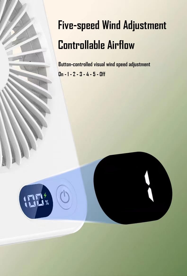 Desk Fan Rechargeable, Portable Battery Desk Fan for Office Bedroom Bedside, Ultra Silent USB Fan with Strong Airflow, Tilt Folding Fan for Travel, 5-Speed with 2600mAh Battery & LCD Display