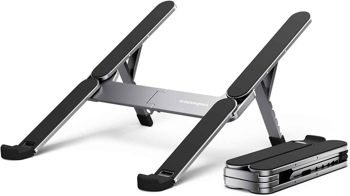 ICE COOREL Portable Laptop Stand, Foldable Laptop Riser for Desk, 6-Level Adjustable Ergonomic Computer Stand, Premium Aluminum Alloy Notebook Holder Compatible with 10-17 Inch Laptops & Tablets
