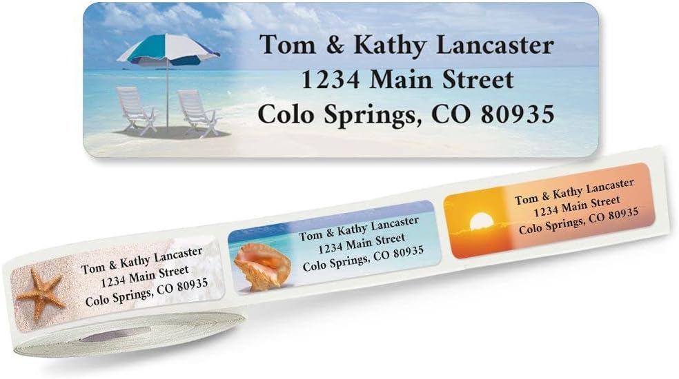 Colorful Images Calm Seas Rolled Personalized Return Address Mailing Labels with Dispenser, Customize with Name & Shipping Address, 250 ¾” x 2½” Self Adhesive, Easy Peel Label Roll - Lumora Desk