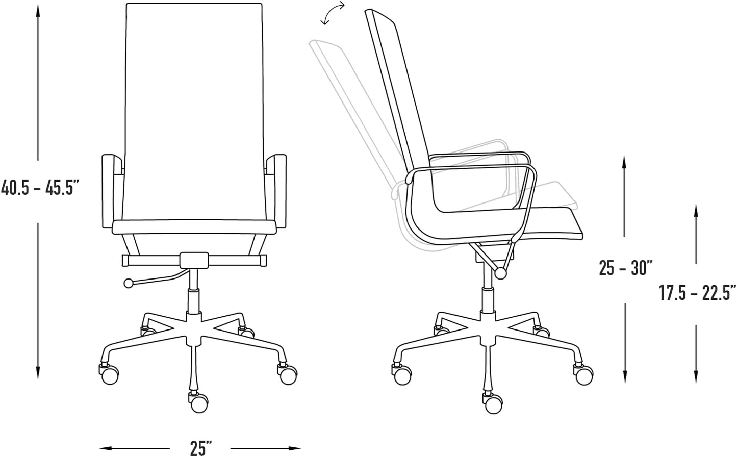 Laura Davidson Furniture SOHO II Ribbed Office Chair - Tall Back Desk Chair with Arm Rest, Swivel & Cushion Availability, Made of Faux Leather, Grey, Computer Chair