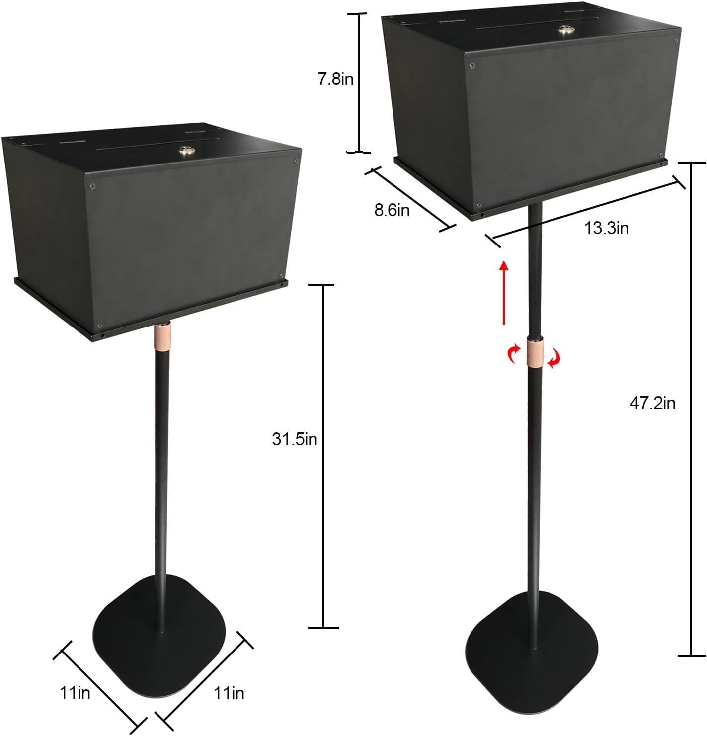 Offering Box Church, Suggestion Box with Stand, Heavy Duty Metal Floor Standing Donation Box, Locking Ballot Collection Safe Box for Voting Contest Charity Donation Church Election