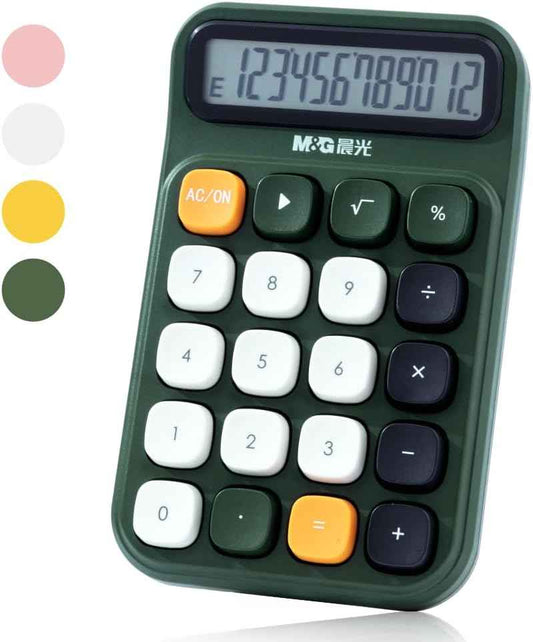 M&G Mechanical Switch Calculator, 12 Digits, Large LCD Display and Big Buttons, Cute Green Desktop Calculator for Office, Home, School (Battery Included)