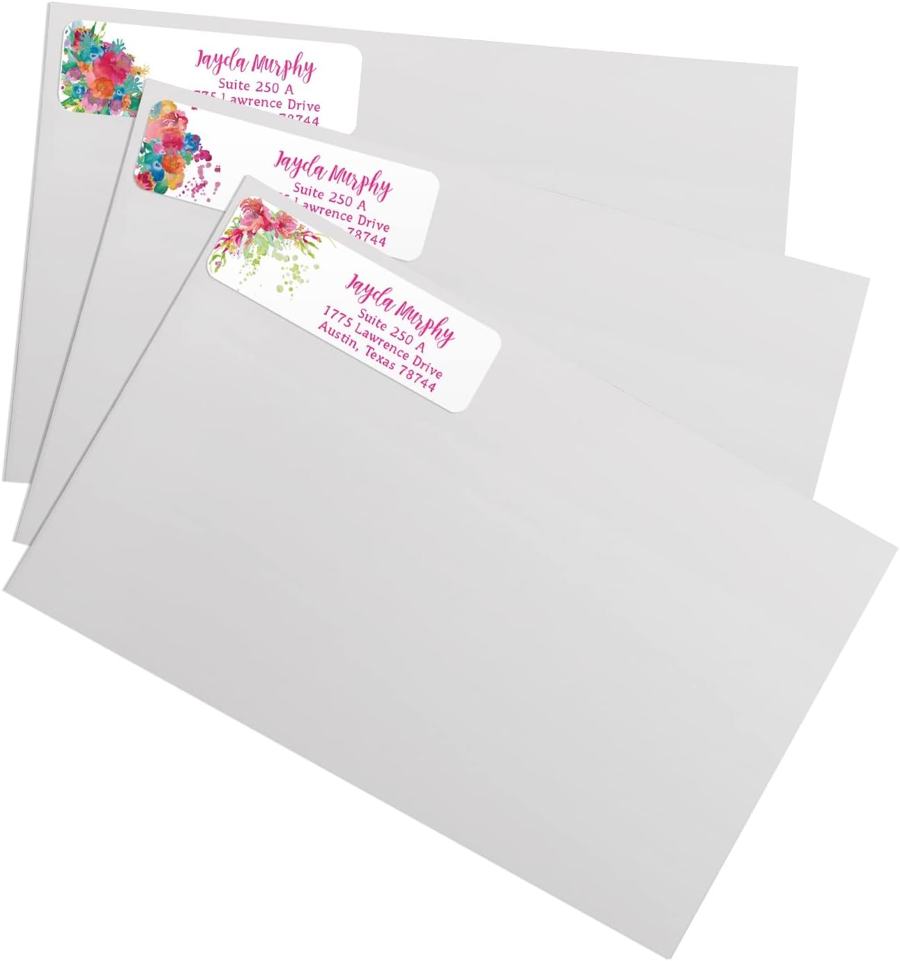 Bright Watercolor Floral Rolled Address Labels / 5 Vibrant Flower Bouquet Designs/Roll of 500 Personalized Address Labels/Designer Return Address Stickers in Elegant Plastic Dispenser - Lumora Desk