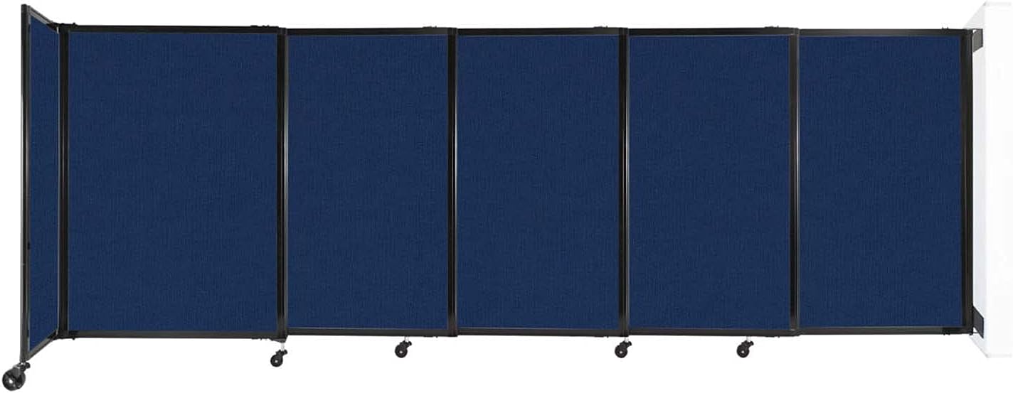 Wall-Mounted Sliding StraightWall Room Divider | Adjustable Widths | Locking Wheels | Room Separator | Up to 11'3" Wide x 4' Tall Navy Blue Fabric Panels - Lumora Desk