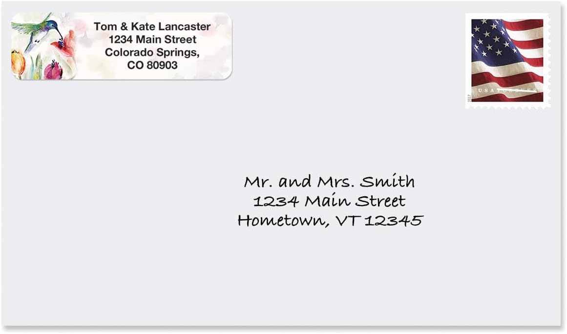 Colorful Images Fluttering Hummingbirds Rolled Personalized Return Address Mailing Labels with Dispenser, Customize with Name & Shipping Address, 500 ¾” x 2½ Self Adhesive, Easy Peel Label Roll - Lumora Desk