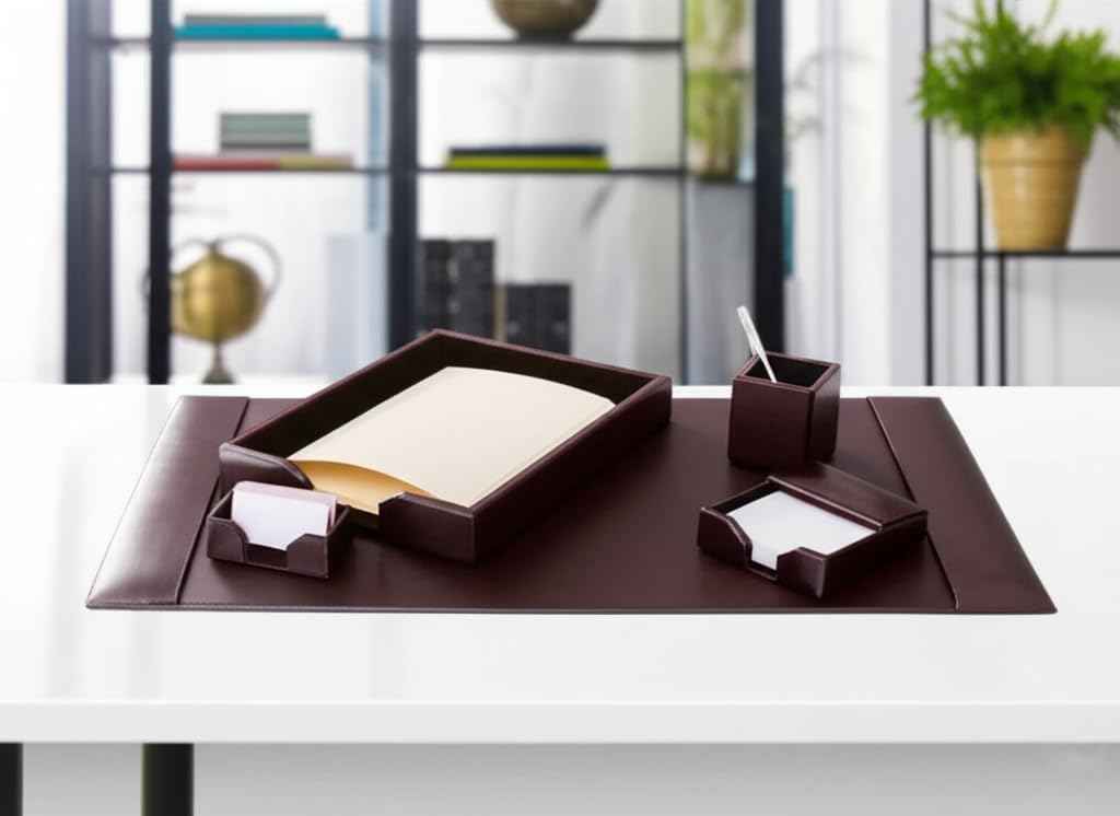 Dark Brown Bonded Leather 5-Piece Desk Set