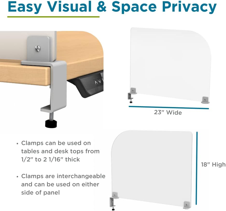 VaRoom Studio Wing Desktop Privacy Panel – Frosted Acrylic Clamp-on Desk Divider –23” W x 18”H Partition