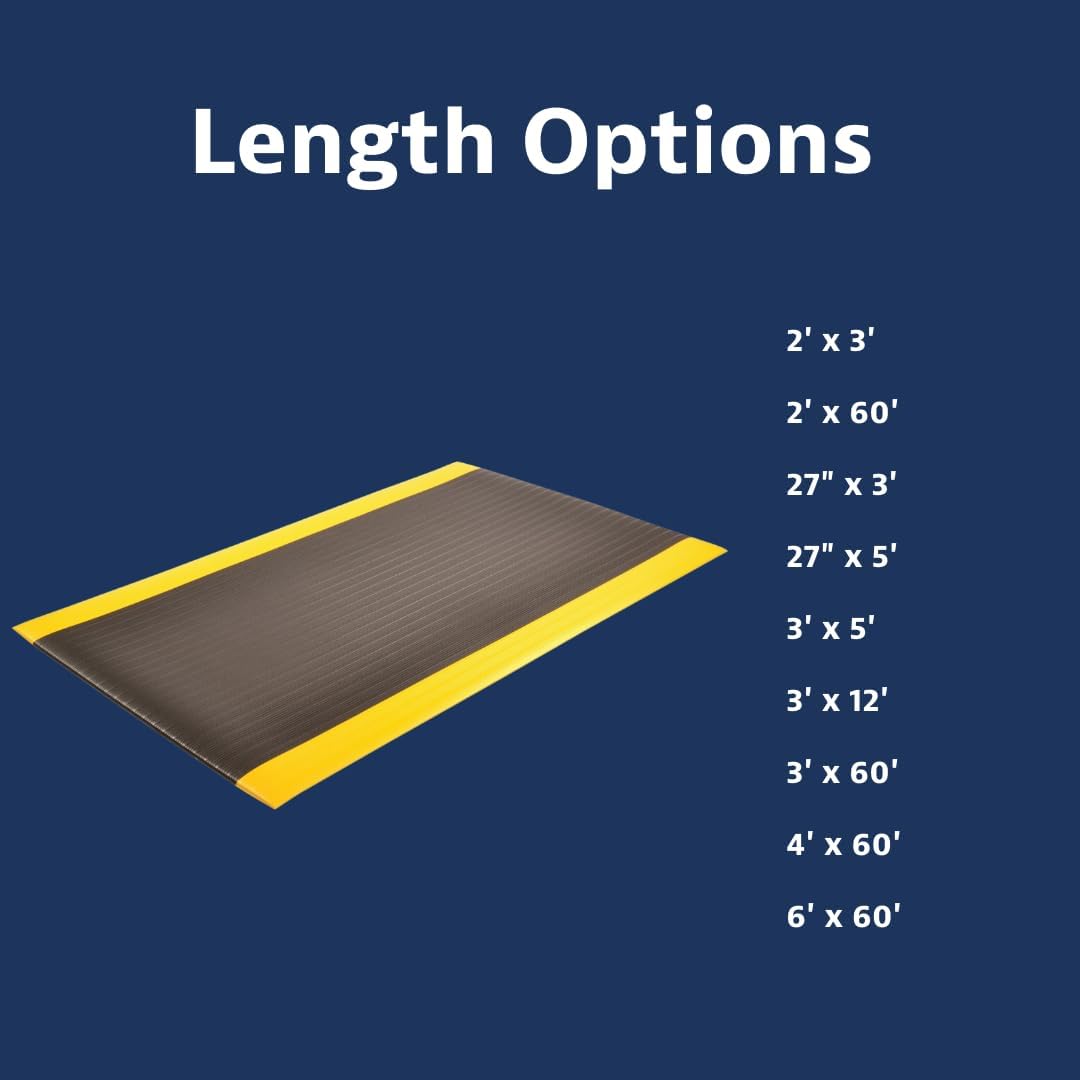 Notrax 410 Airug® 6' x 60' x 3/8" Anti Fatigue Mat, Enhanced Slip Resistance with Beveled Edges and Ribbed Surface, Ideal for Industrial and Commercial Workplaces, Black/Yellow, 410R0372BY