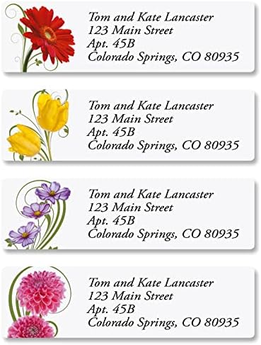 Colorful Images Floral Whispers Return Address Mailing Labels, Personalize with Name & Address, Set of 240 Self Adhesive, Easy Peel Flat Label Sheets, Small, 4 Designs - Lumora Desk