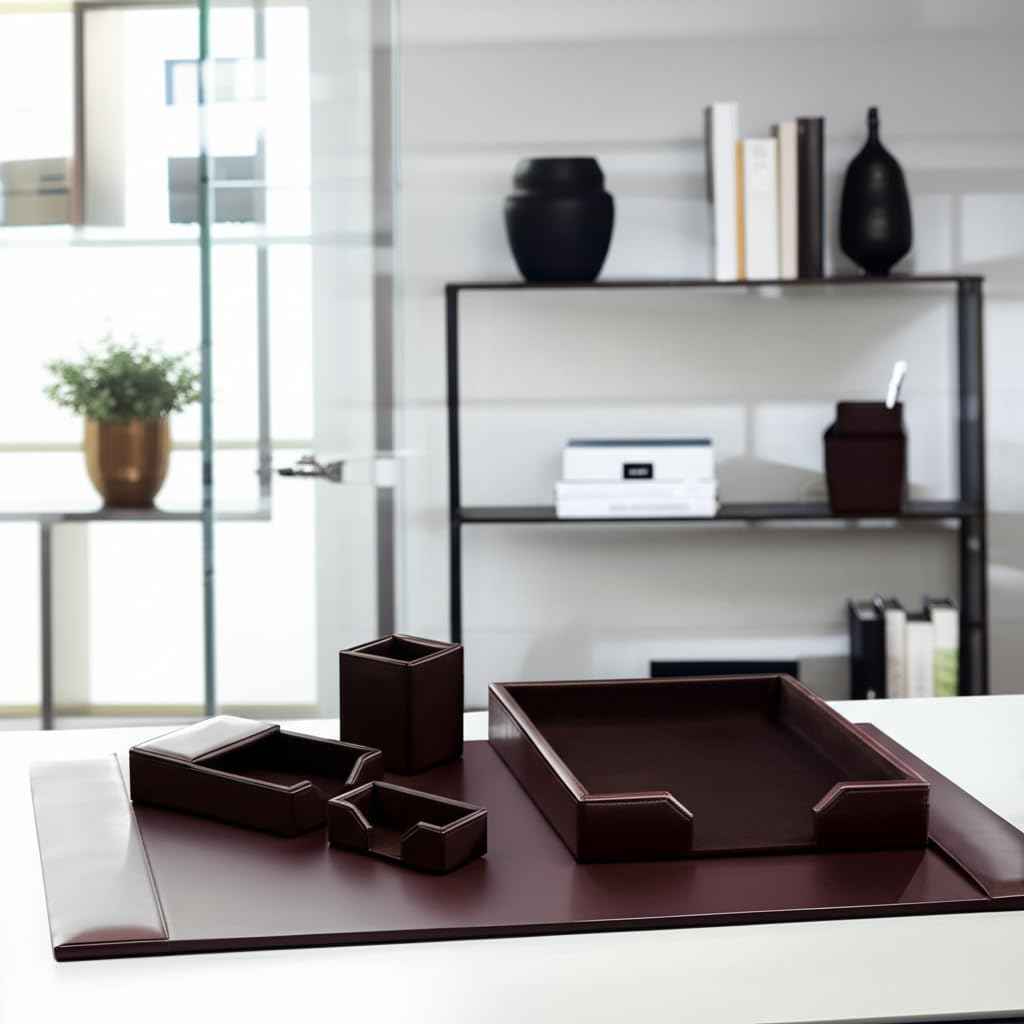 Dark Brown Bonded Leather 5-Piece Desk Set