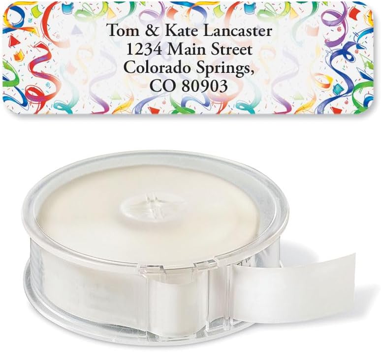 Colorful Images Birthday Surprise Rolled Personalized Return Address Mailing Labels with Dispenser, Customize with Name & Shipping Address, 125 ¾” x 2½” Self Adhesive, Easy Peel Label Roll - Lumora Desk