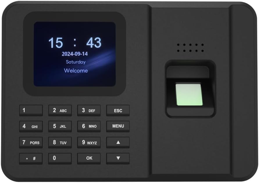 Time Clocks for Employees Small Business, Fingerprint + PIN, Biometric Clock in and Out Machine for Employees, No Monthly Fee, No Software Required