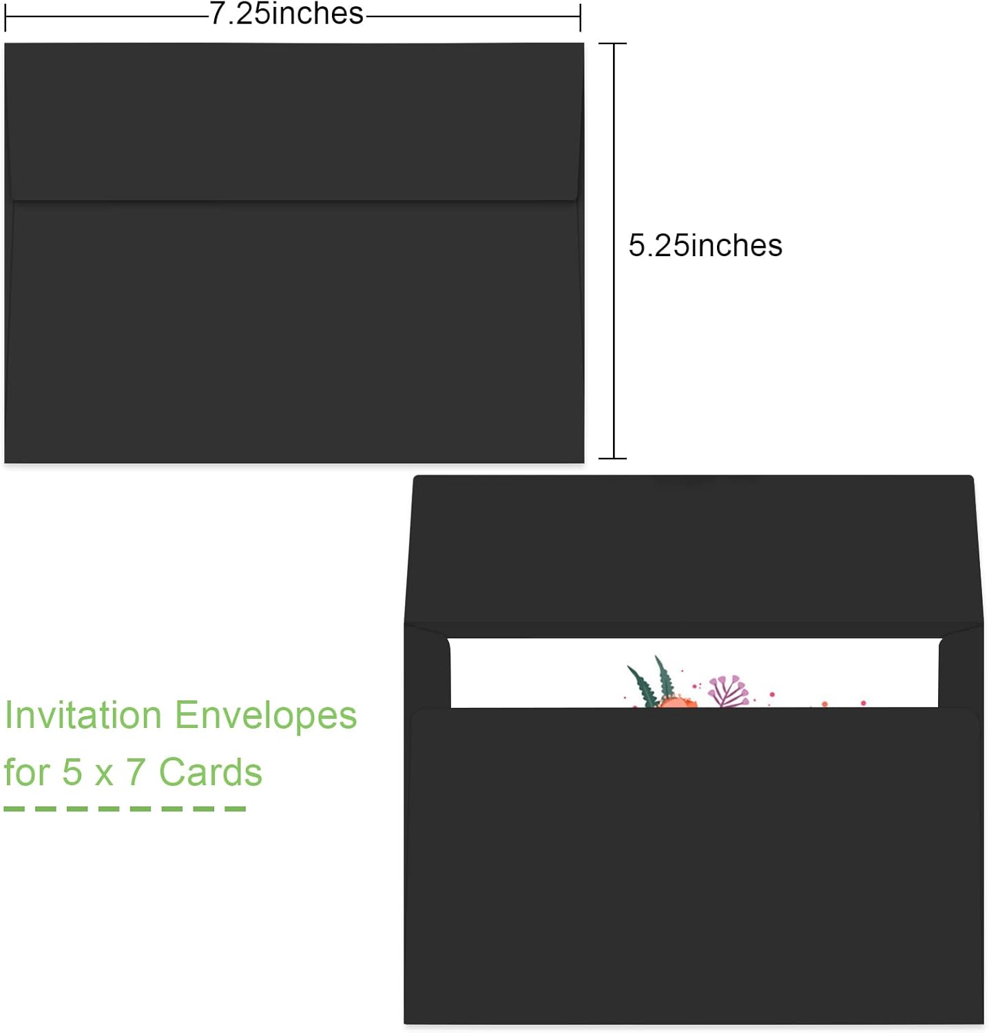 50 Packs 5x7 A7 Envelopes for Invitations, Photos, Greeting Cards - Self Seal for Weddings, Mailing (Black) - Lumora Desk