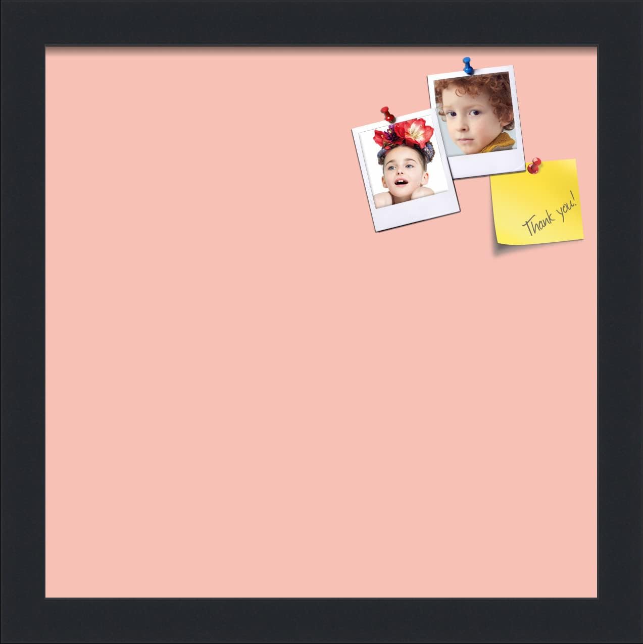 PinPix 12x12 Inch Cork Bulletin Board. This Decorative Framed Pin Board Comes with Pink Pastel Design and a Satin Black Frame. Ideal for Home Office Decor or Message Board (PinPix-1813)