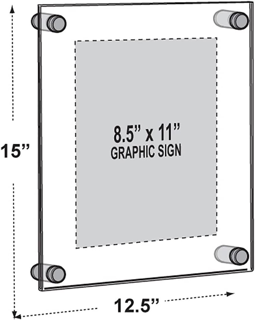 Azar Displays 105514-GLD Acrylic Floating Double Panel Wall Frame,8.5" x 11" Graphic Size, Overall Frame Size:12" x 15", Gold