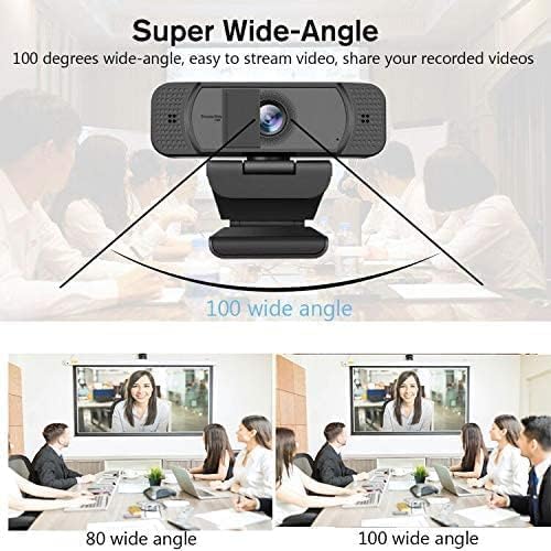 1080P Webcam with Microphone for PC Streaming, Web Camera for Desktop with Privacy Cover, 100° Wide Angle, Auto Light Correction, USB Plug&Play Web Cam for OBS/Gaming/Zoom/Skype/FaceTime/Teams/Twitch