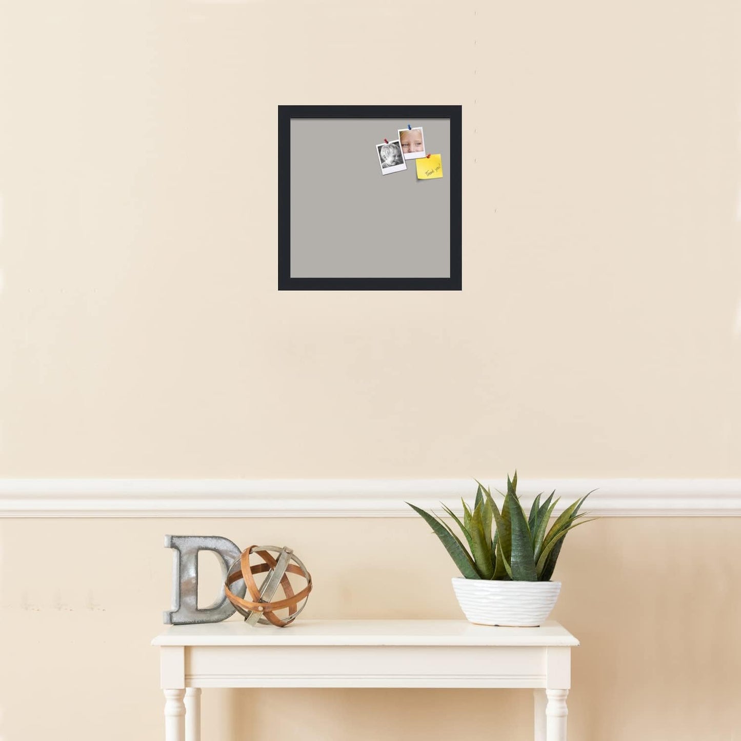PinPix 13x13 Inch Cork Bulletin Board. This Decorative Framed Pin Board Comes with Dark Stone Design and a Satin Black Frame. Ideal for Home Office Decor or Message Board (PinPix-1808)