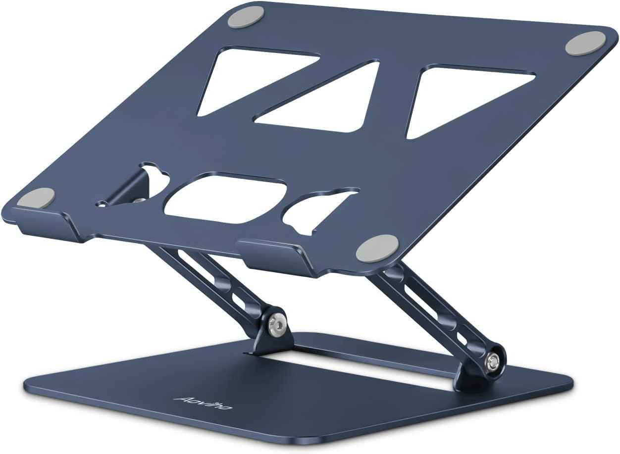 Aoviho Adjustable Laptop Stand for Desk,Portable Laptop Stand Holder and Riser,Foldable Aluminum Notebook Computer Stands for MacBook Air Pro HP Lenovo Dell Samsung Chromebook, 10-15.6 inch,Navy Blue