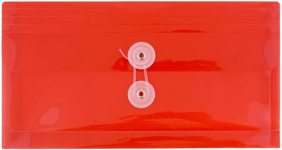 JAM PAPER Plastic Envelopes with Button & String Tie Closure - #10 Business Booklet - 5 1/4 x 10 - Assorted Colors - 12/Pack