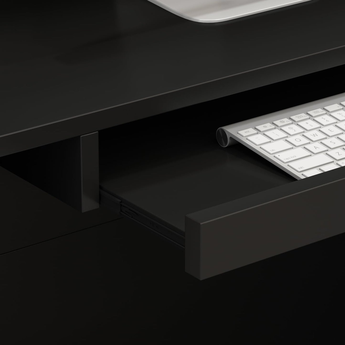 Modern Reception Desk Counter Table, L-Shap Reception Room Front Desk with Lockable Drawer & Open Shelves, Retail Counter for Salon Checkout Office, Black (55.9" W x 32.3" D x 48.4" H)