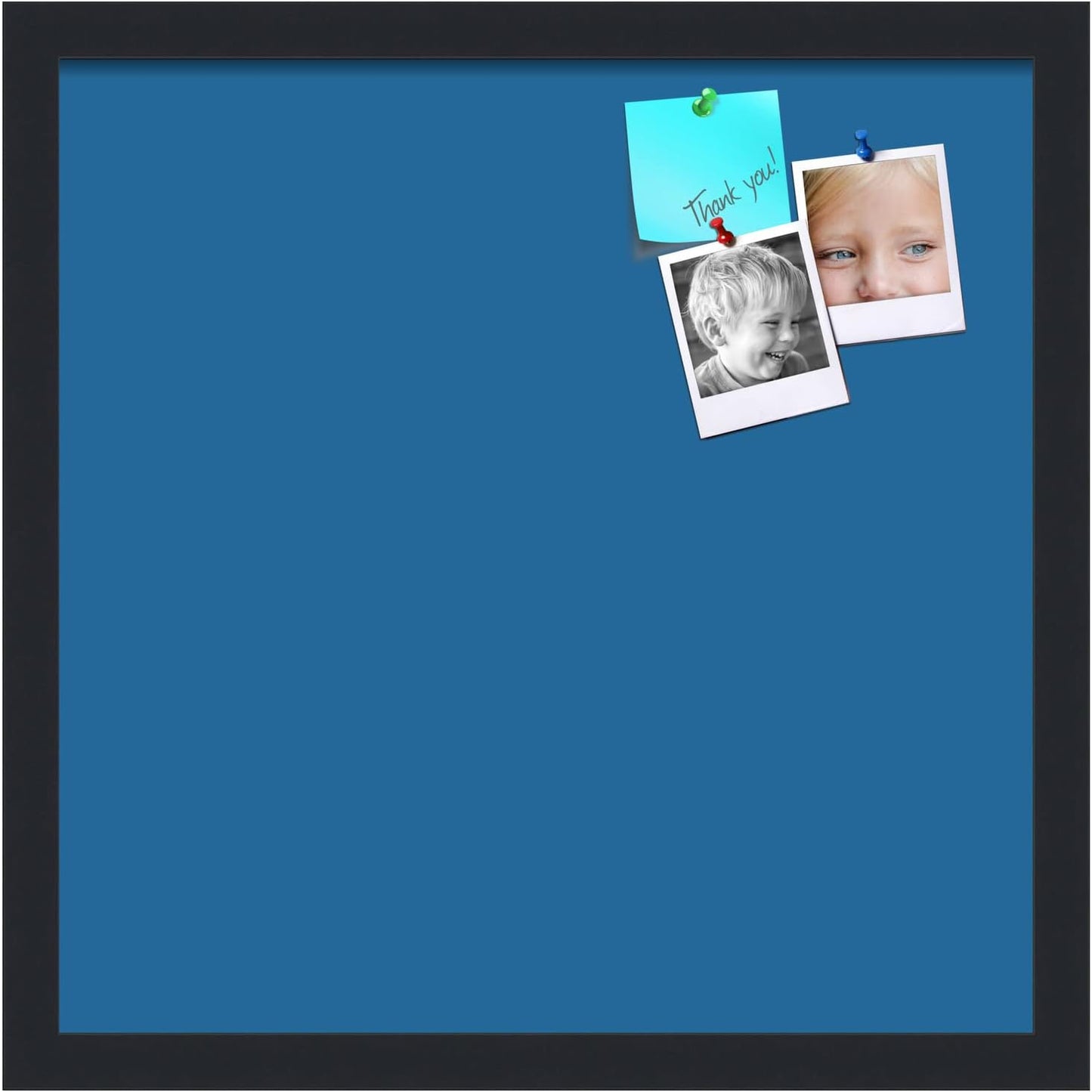 PinPix 17x17 Inch Cork Bulletin Board. This Decorative Framed Pin Board Comes with Navy Pastel Design and a Satin Black Frame. Ideal for Home Office Decor or Message Board (PinPix-1811)