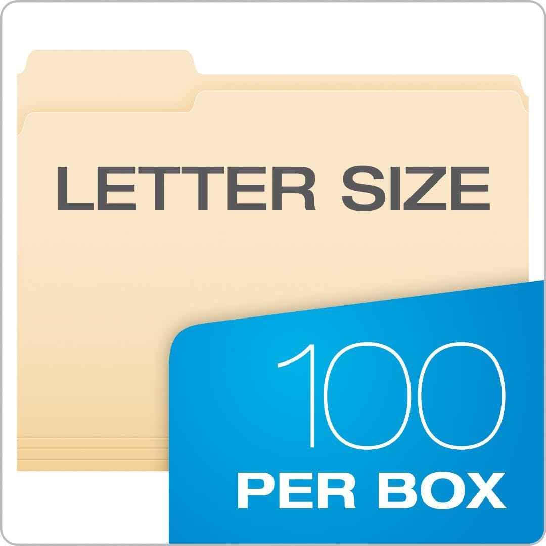 Pendaflex File Folders, 100 Pack, Durable Manila Folders, Letter Size (8.5" x 11"), 3 Top Tabs for Easy Labeling, Everyday Filing Essential for Offices, Classrooms & Home Document Organization