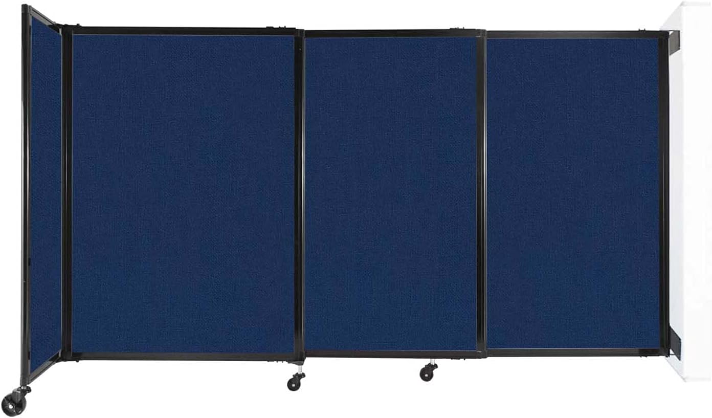 Wall-Mounted Sliding StraightWall Room Divider | Adjustable Widths | Locking Wheels | Room Separator | Up to 7'2" Wide x 4' Tall Navy Blue Fabric Panels - Lumora Desk