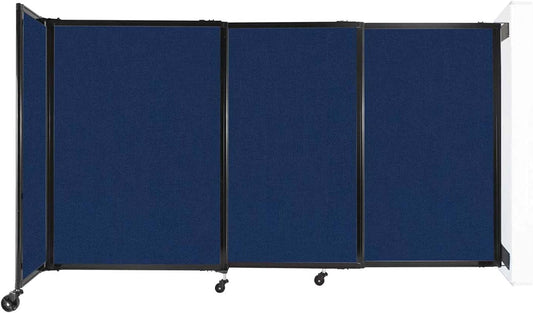 Wall-Mounted Sliding StraightWall Room Divider | Adjustable Widths | Locking Wheels | Room Separator | Up to 7'2" Wide x 4' Tall Navy Blue Fabric Panels - Lumora Desk