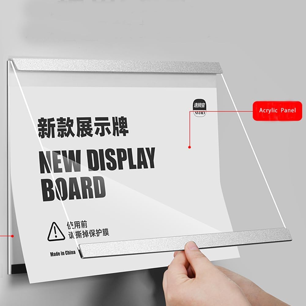 Wall Mount Acrylic Sign Holder Self Adhesive Magnetic Display Frame Clear Document Frame for Office, Store, School, Home, Wall Picture Frame (Horizontal A5 148×210mm/5.83×8.27inches)