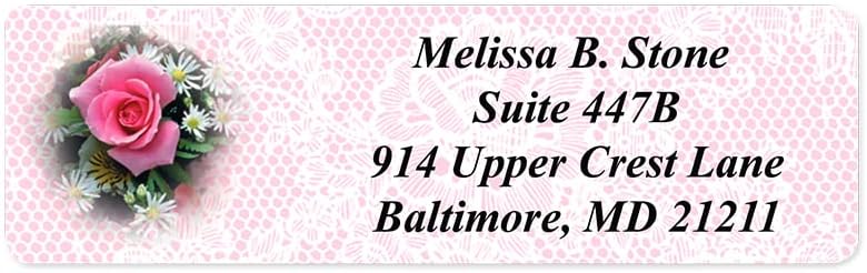 Romantic Rose Designer Rolled Address Labels with Elegant Plastic Dispenser - Lumora Desk