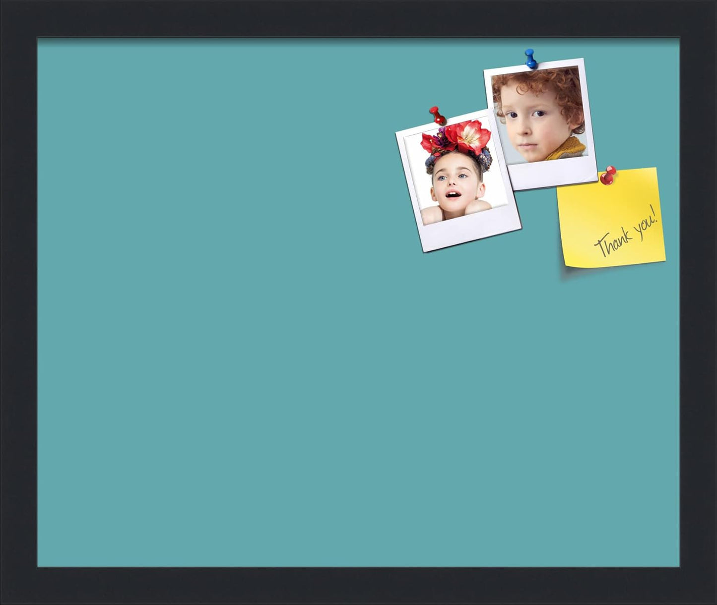 PinPix 17x14 Inch Cork Bulletin Board. This Decorative Framed Pin Board Comes with Aqua Pastel Design and a Satin Black Frame. Ideal for Home Office Decor or Message Board (PinPix-1806)