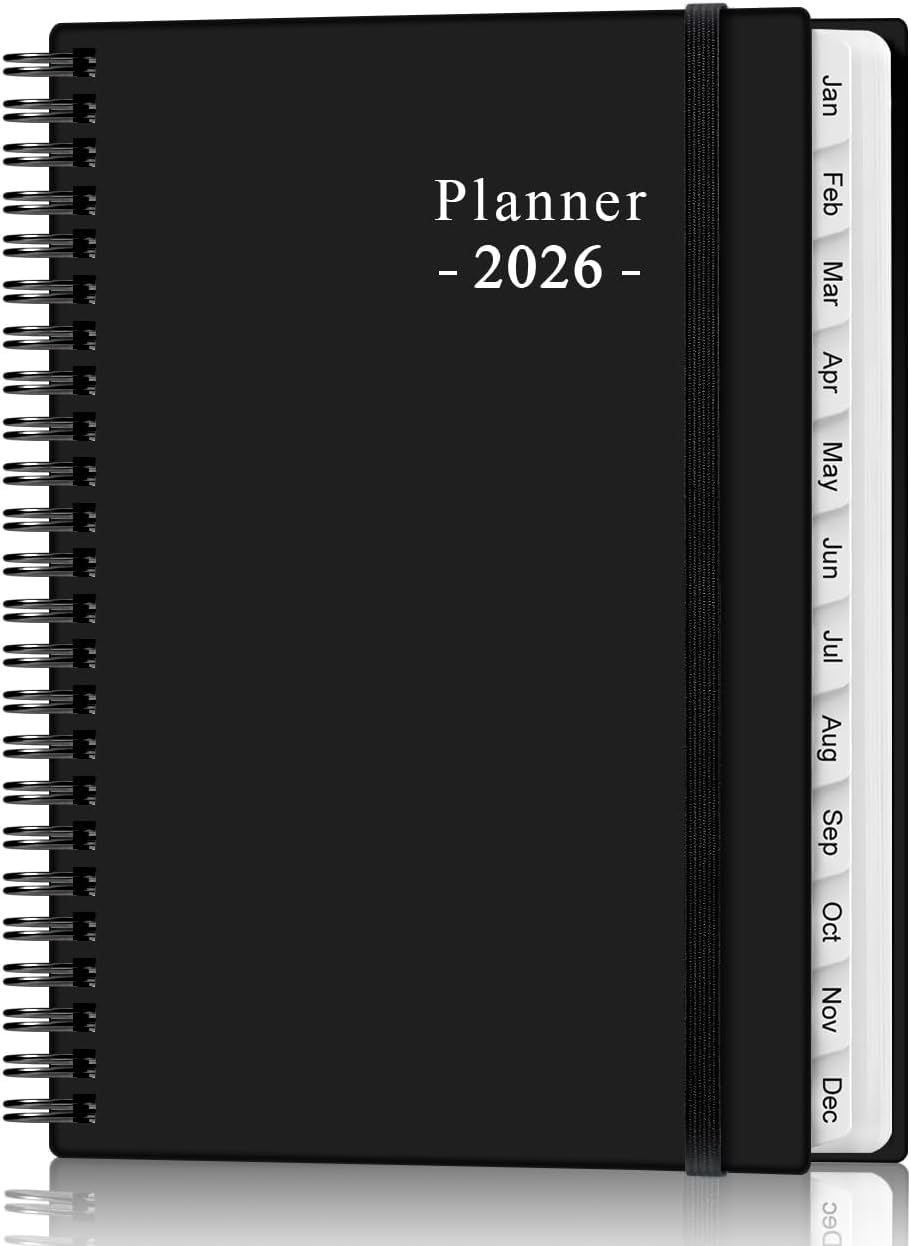 2026 Planner - Planner 2026 from January 2026 - December 2026, Weekly & Monthly Planner Spiral Bound with 12 Monthly Tabs, Inner Pocket, 6.4" x 8.5", Black-E